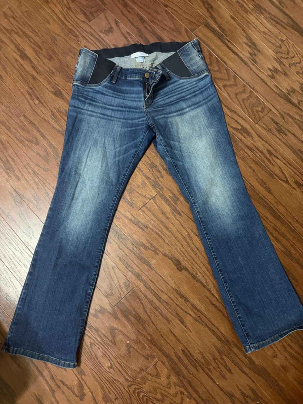 Isabel Maternity by Ingrid & Isabel Medium Blue Flare Jeans with Black Waistband - Picture 1 of 3